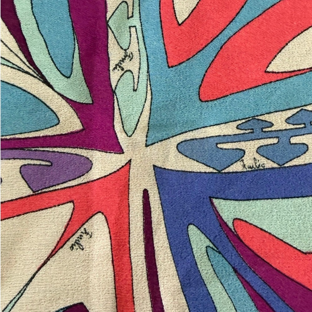 Emilio Pucci Vintage Silk Scarf Psychedelic Butterfly Geometric Purple Blue Pink - Picture 4 of 16